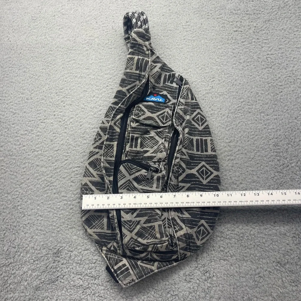 Kavu Rope Bag Gray Black Geometric Tribal Canvas Sling Backpack Unisex Crossbody